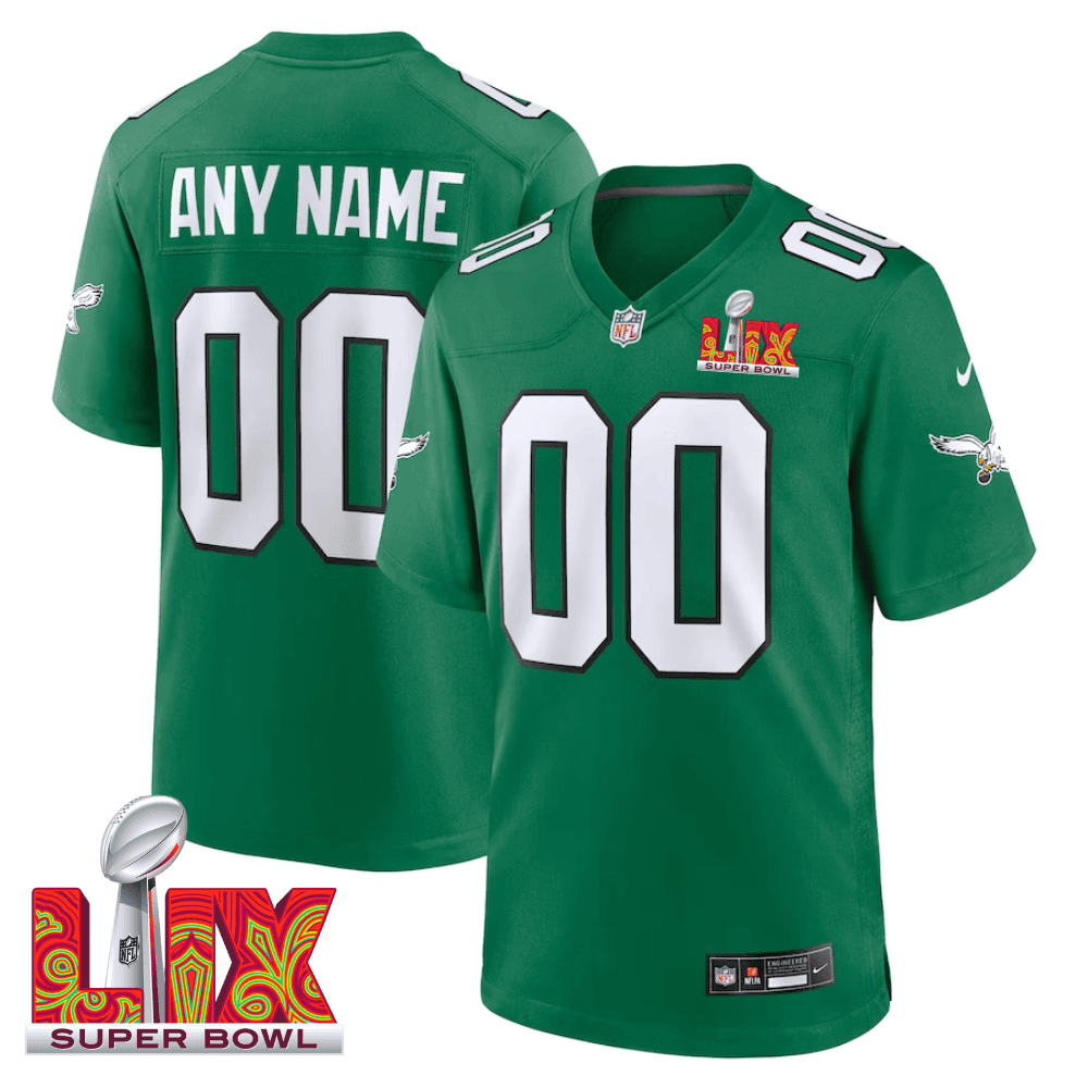 Philadelphia Eagles Super Bowl LIX Patch Alternate Game Men Custom Jersey – Kelly Green