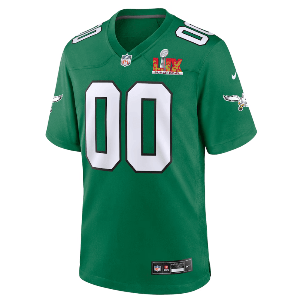 Philadelphia Eagles Super Bowl LIX Patch Alternate Game Men Custom Jersey – Kelly Green - Image 2
