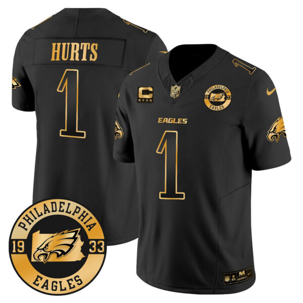 Eagles 2024 Gold Vapor Limited Jersey – Est. 1933 Patch – All Stitched – Black Gold – Jalen Hurts Jersey