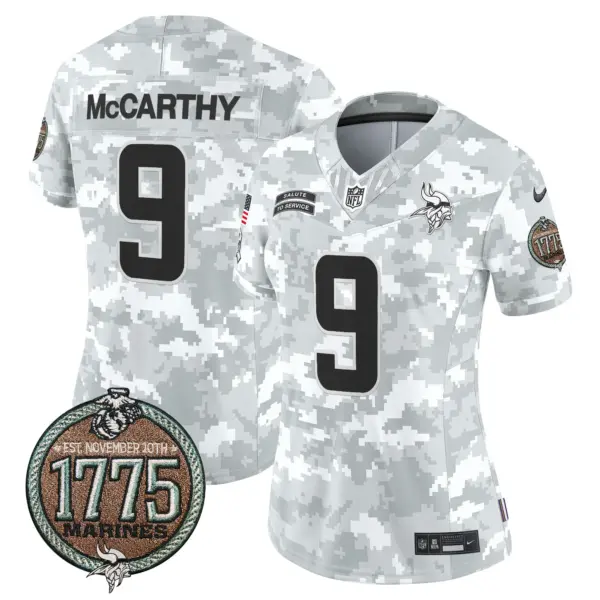 Womens Minnesota Vikings 2024 Salute To Service Establishment Year Patch Vapor Limited Jersey JJ Mccarthy Jersey Marines
