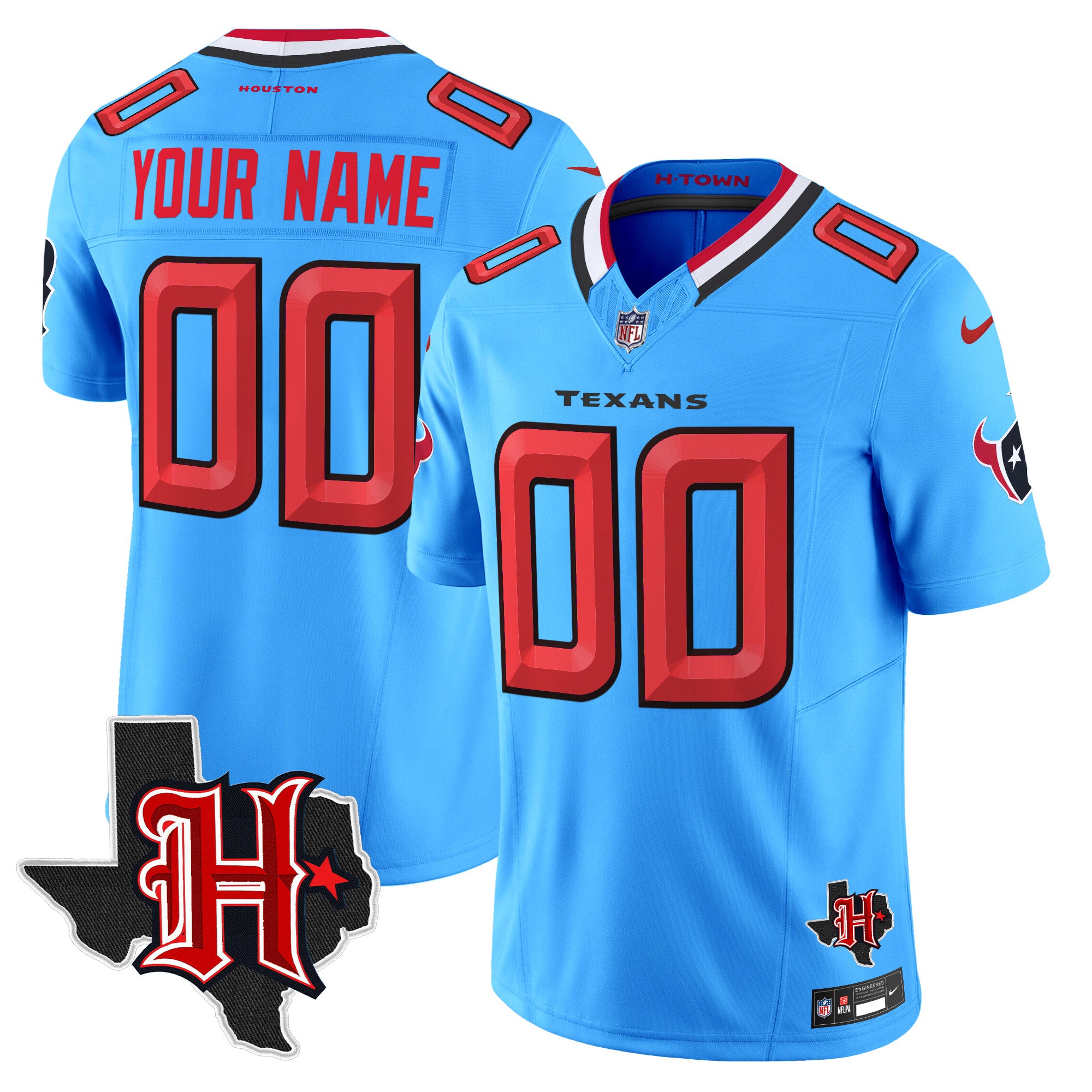 Houston Texans 2024 Texas Patch Vapor Limited Custom Jersey V5 – All Stitched – Blue Jersey