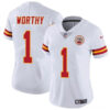 Jersey Women Kansas City Chiefs #1 Xavier Worthy White Vapor Untouchable Limited Stitched