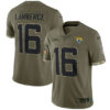 Men’s Jacksonville Jaguars #16 Trevor Lawrence Olive 2022 Salute To Service Limited Stitched Jersey