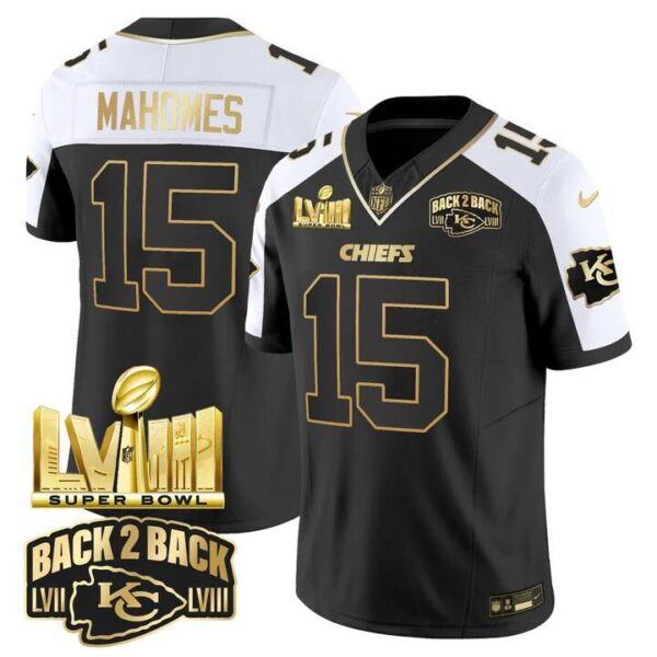 Kansas City Chiefs ACTIVE PLAYER Custom Black White 2024 FUSE Super Bowl LVIII Back 2 Back Gold Patch Vapor Custom Jersey