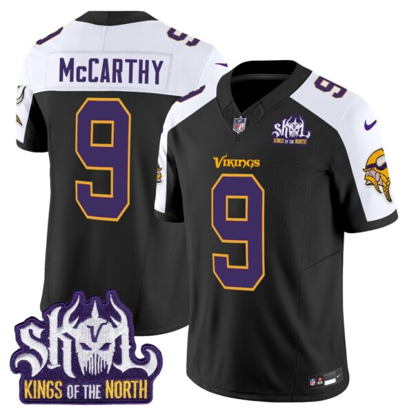 Minnesota Vikings King Of The North Patch Throwback Vapor Limited Jersey V2 – All Stitched – Black Alternate – J.J. McCarthy Jersey