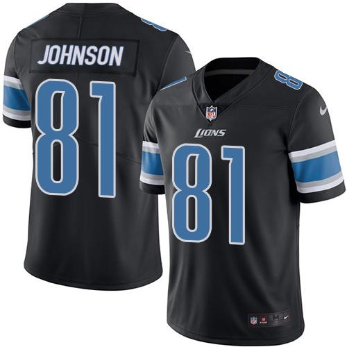 Nike Lions #81 Calvin Johnson Black Men’s Stitched NFL Limited Rush Jersey
