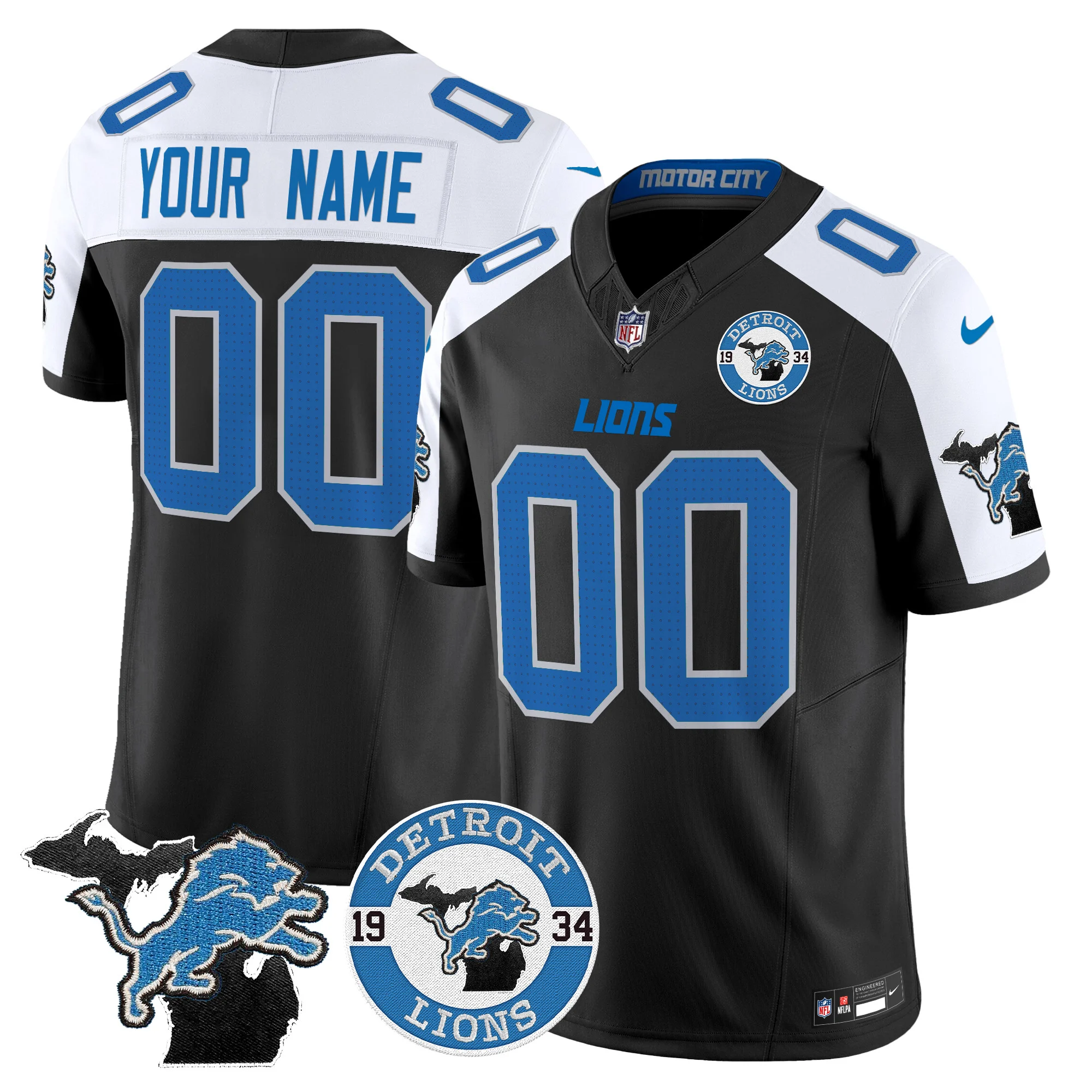 Detroit Lions 2024 Vapor Limited Custom Jersey Est 1934 Patch Alternate