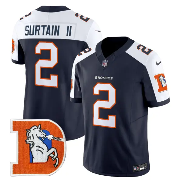 Mens Denver Broncos Throwback Vapor Limited Jersey V2 Patrick Surtain II Jersey Navy Alternate
