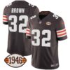 Men’s Browns 1946 75th Anniversary Patch Jersey – All Stitched – Brown – Jim Brown