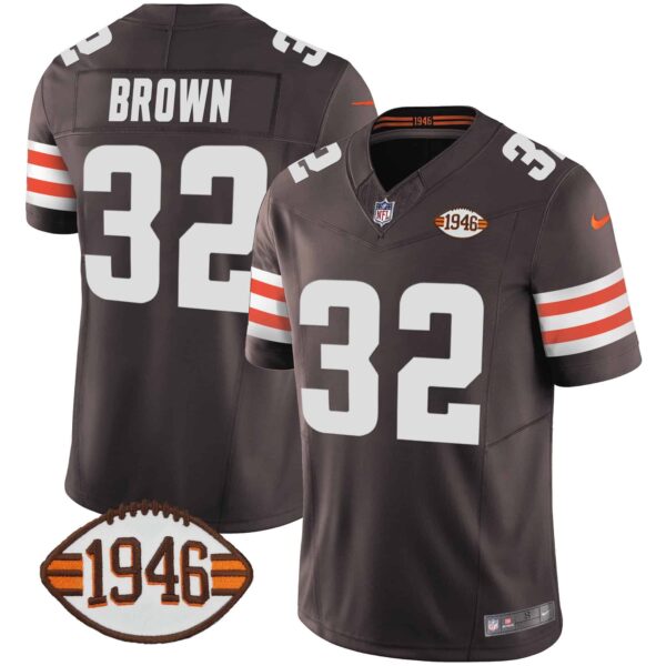 Men’s Browns 1946 75th Anniversary Patch Jersey – All Stitched – Brown – Jim Brown