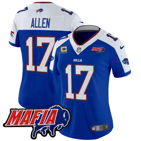 Women’s Buffalo Bills 2024 Bills Mafia Patch Vapor Limited Jersey – All Stitched – Royal Alternate – Josh Allen Jersey