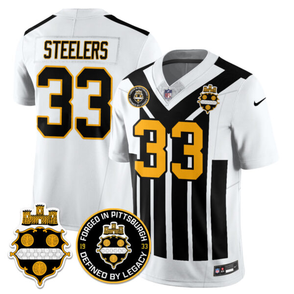 Men’s Pittsburgh Steelers Alternate 1933 Throwback Limited Jersey – All Stitched White Steelers – 33 Jersey