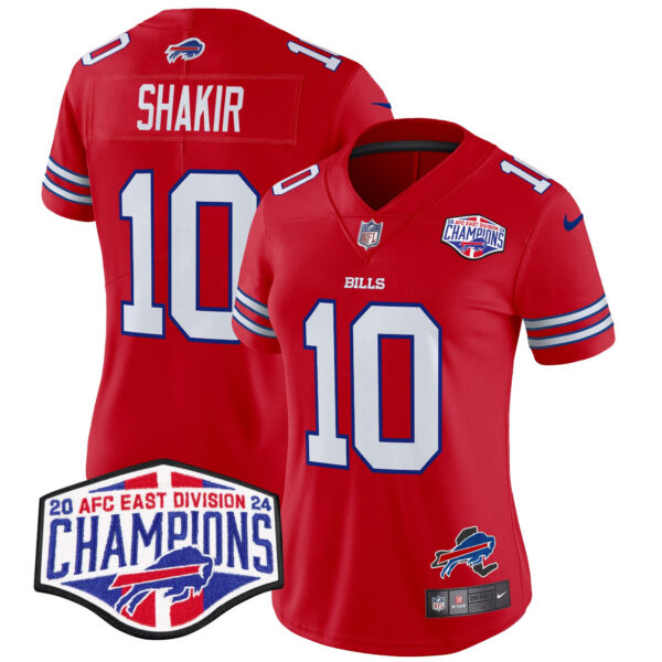 Women’s Bills 2024 AFC East Division Champions Vapor Limited Jersey – All Stitched – Red – Khalil Shakir Jersey