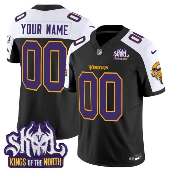 Minnesota Vikings King Of The North Patch Throwback Vapor Limited Custom Jersey V2 – All Stitched – Black Alternate Jersey