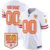 Tampa Bay Buccaneers Throwback 50th Season Patch Vapor Limited Custom Jersey – All Stitched Men White Jersey