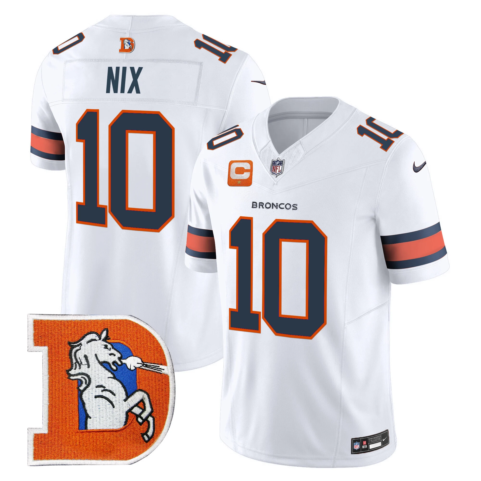 Mens Denver Broncos Throwback Vapor Limited Jersey V2 Bo Nix Jersey White
