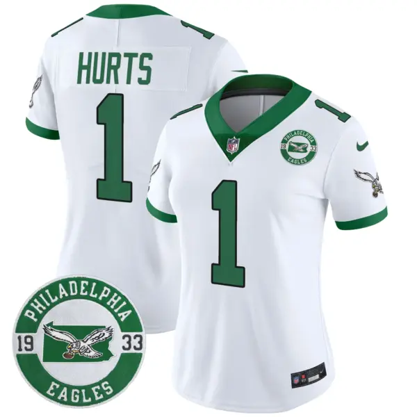 Womens Philadelphia Eagles 2024 Throwback Vapor Limited Jersey Est 1933 Patch Jalen Hurts Jersey Kelly White