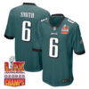 DeVonta Smith 6 Philadelphia Eagles Super Bowl LIX Champions Patch Game Men Jersey – Midnight Green