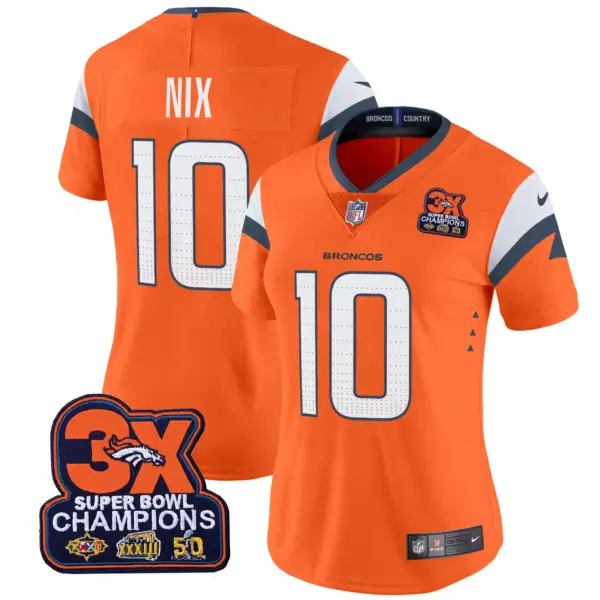 Womens Denver Broncos 3 Time Champions Patch Vapor Limited Jersey Bo Nix Jersey Orange