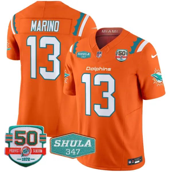 Mens Miami Dolphins 50Th Don Shula 347 Memorial Patch Vapor Limited Jersey Dan Marino Jersey Orange