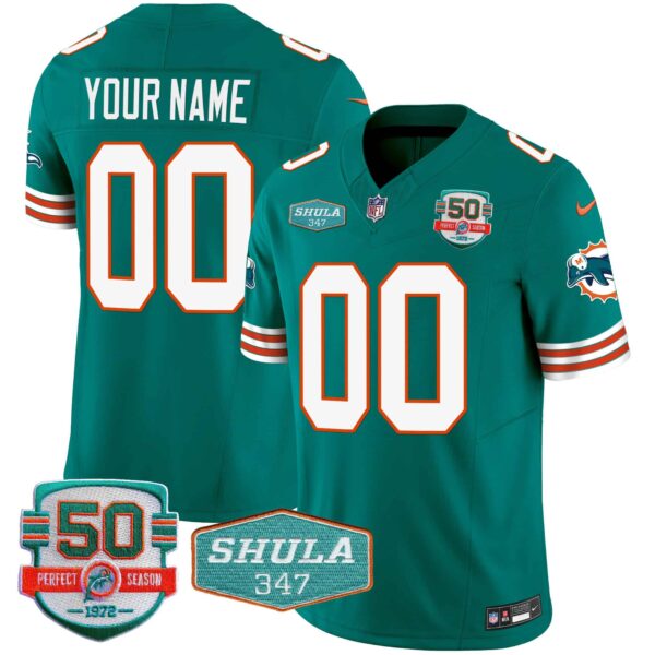 Dolphins Throwback Shula 347 Patch Vapor Custom Jersey – All Stitched – Men – Aqua