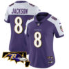 Women’s Ravens Maryland Patch Vapor Limited Jersey – All Stitched – Purple Alternate – Lamar Jackson