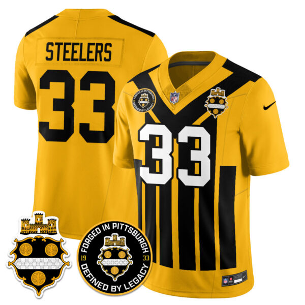 Men’s Pittsburgh Steelers Alternate 1933 Throwback Limited Jersey – All Stitched Gold Steelers – 33 Jersey