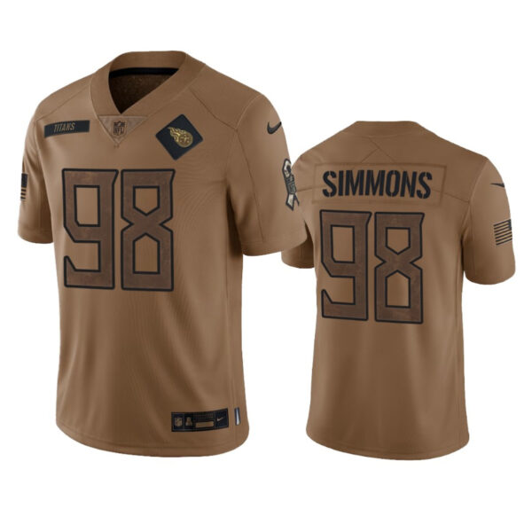 Men’s Tennessee Titans #98 Jeffery Simmons 2023 Brown Salute To Service Football Stitched Jersey