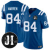 Men’s Indianapolis Colts Limited 2025 Jersey – Memorial Patch for Jim Irsay – All Stitched Royal Tyler Warren – 84 Jersey