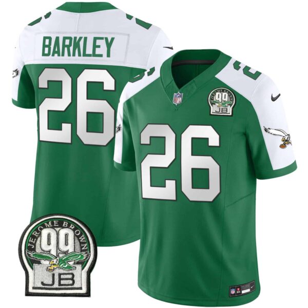 Men’s Eagles Jerome Brown Patch Kelly Green Alternate Jersey – All Stitched – Kelly Alternate – Saquon Barkley