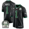 Mens Philadelphia Eagles Jerome Brown Patch Kelly Green Game Jersey Jalen Hurts Jersey Black