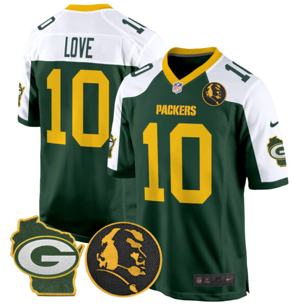 Packers John Madden & Home Patch Game Jersey – All Stitched – Green Alternate – Jordan Love Jersey