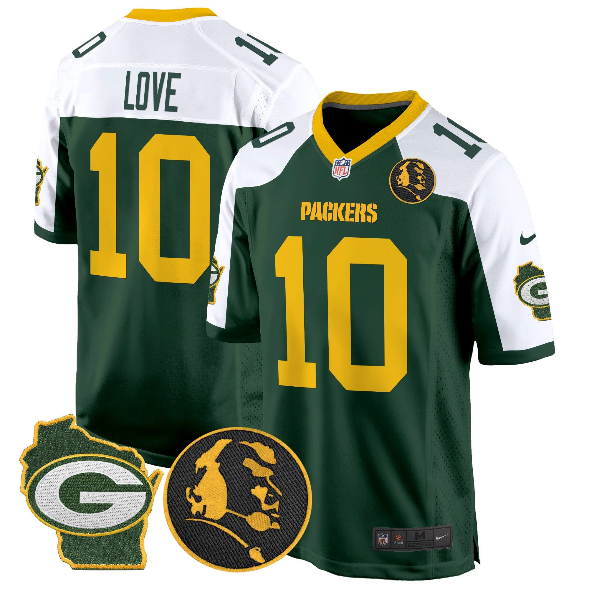 Packers John Madden & Home Patch Game Jersey – All Stitched – Green Alternate – Jordan Love Jersey