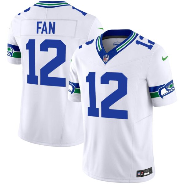 Men’s Seahawks Throwback Vapor Limited Jersey – All Stitched – White – 12th Fan