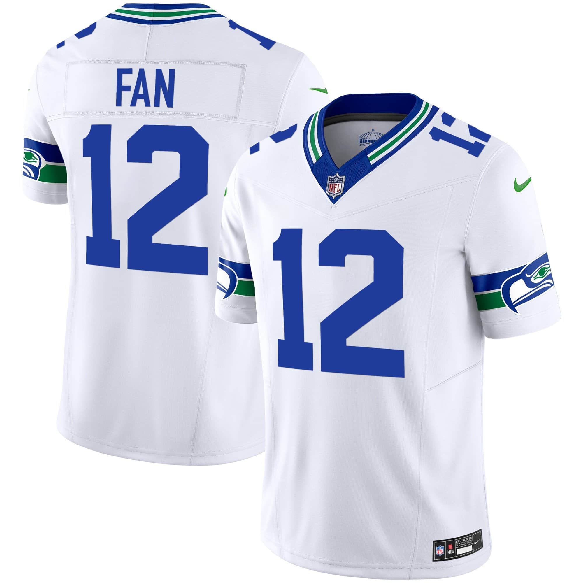 Men’s Seahawks Throwback Vapor Limited Jersey – All Stitched – White – 12th Fan
