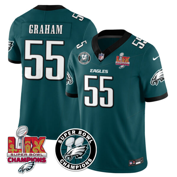 Men’s Philadelphia Eagles Super Bowl LIX Champions Jersey – All Stitched Green Brandon Graham – 55 Jersey