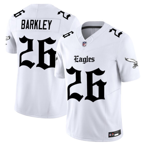 Men’s Philadelphia Eagles ‘Gothic Philly Edition’ Vapor Limited Jersey – All Stitched White Saquon Barkley Jersey