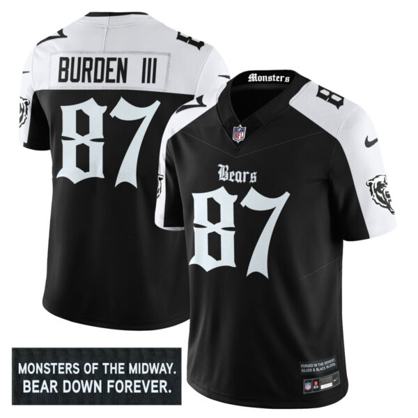 Men’s Chicago Bears ‘Gothic Monsters Edition’ Vapor Limited Jersey – All Stitched Black Alternate Luther Burden III – 87 Jersey