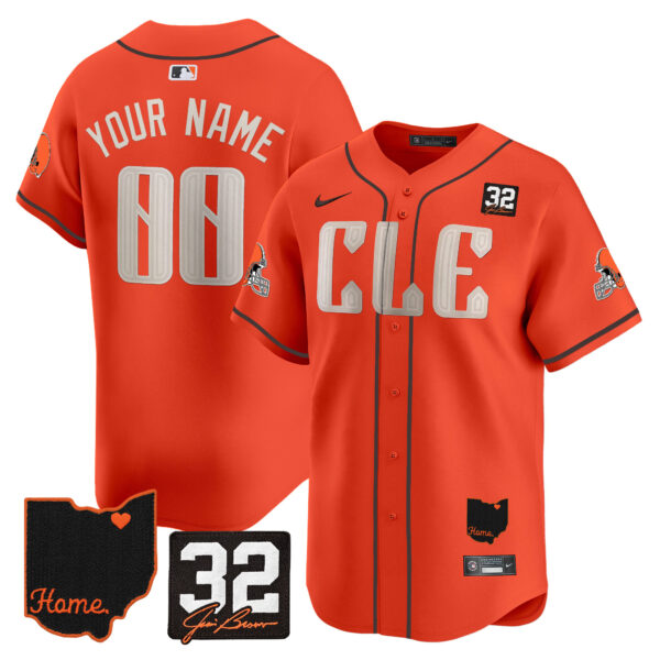 Browns #32 Jim Brown Memorial & Home Patch Vapor Premier Limited Custom Jersey – All Stitched – Men – Orange