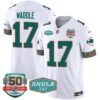 Men’s Dolphins Throwback Shula 347 Patch Vapor Jersey – All Stitched – White – Jaylen Waddle