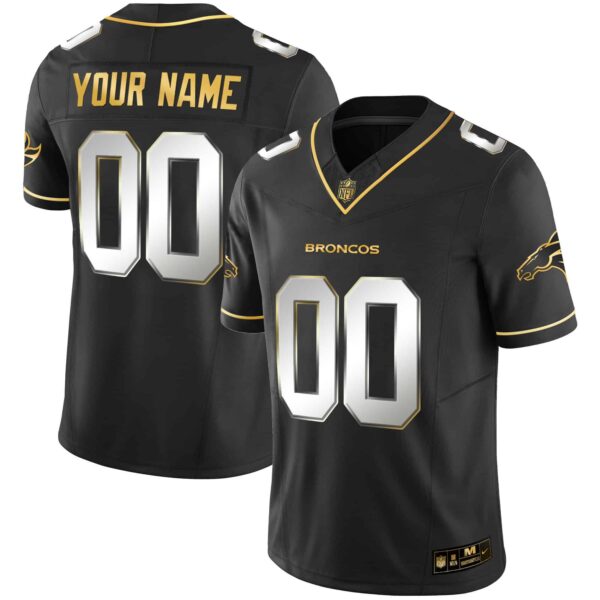 Denver Broncos Gold Vapor Limited Custom Jersey – All Stitched – Men – Black Limitted