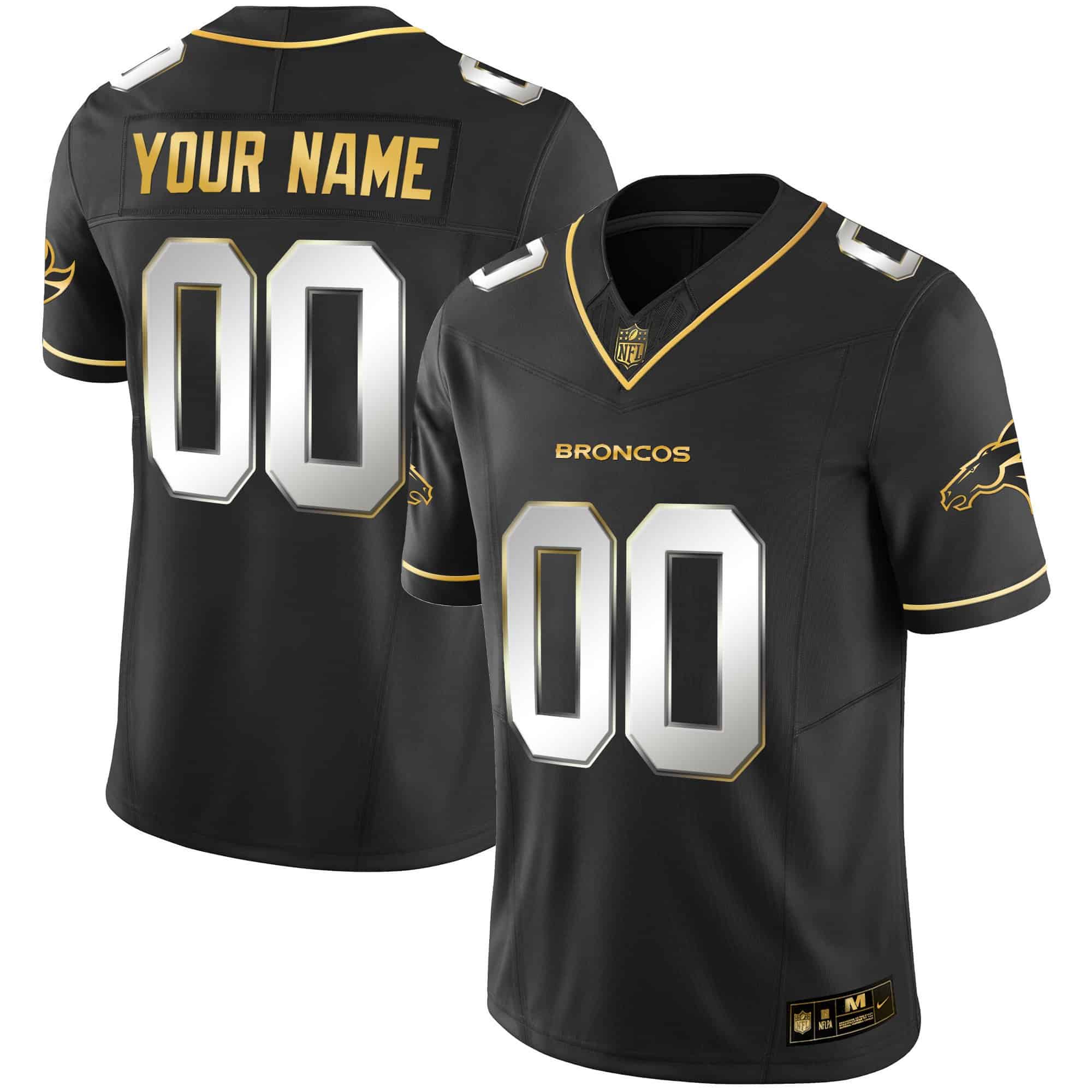 Denver Broncos Gold Vapor Limited Custom Jersey – All Stitched – Men – Black Limitted