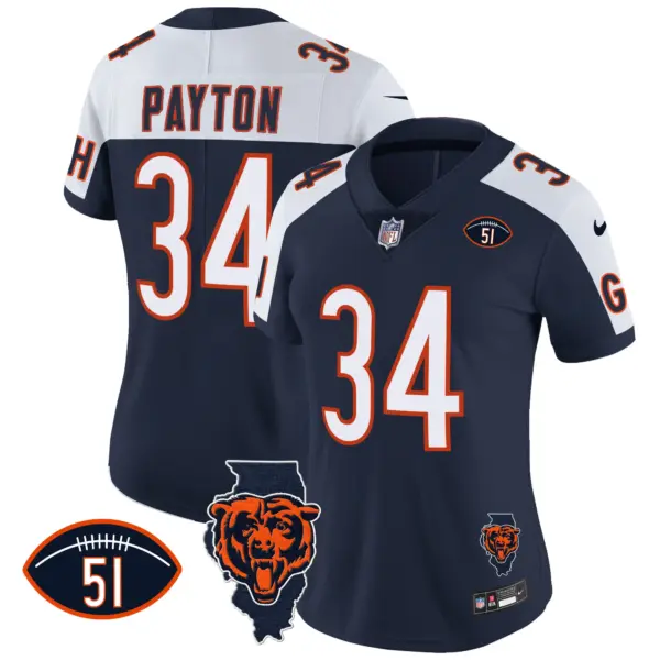 Womens Chicago Bears Illinois Patch Vapor Jersey Walter Payton Jersey Navy Alternate
