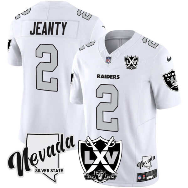 Men’s Raiders 2025 Vapor Limited Jersey – 65th Anniversary – All Stitched White Asthon Jeanty Jersey