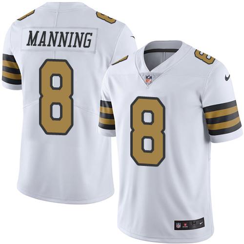 Nike Saints #8 Archie Manning White Men’s Stitched NFL Limited Rush Jersey