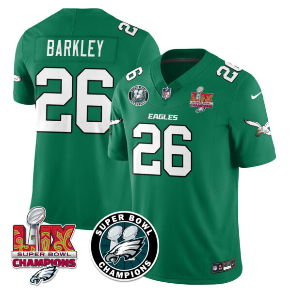 Men’s Philadelphia Eagles Super Bowl LIX Champions Jersey – All Stitched Kelly Green Saquon Barkley – 26 Jersey