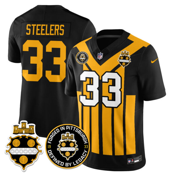 Men’s Pittsburgh Steelers Alternate 1933 Throwback Limited Jersey – All Stitched Black Steelers – 33 Jersey