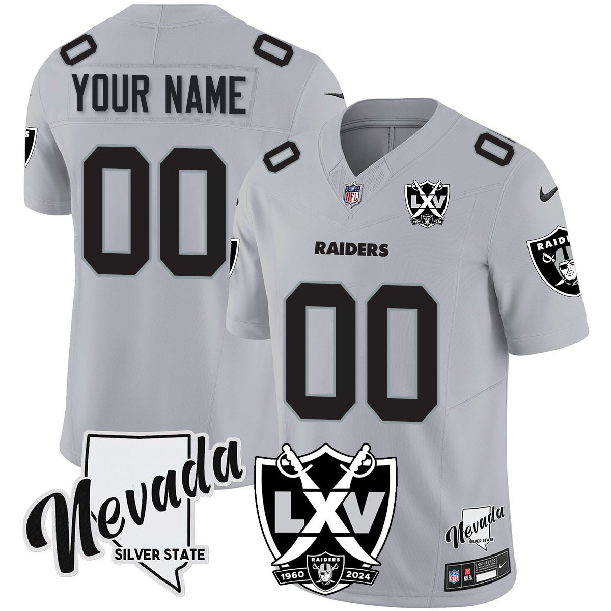Raiders 2025 Vapor Limited Custom Jersey – 65th Anniversary – All Stitched Men Silver Jersey