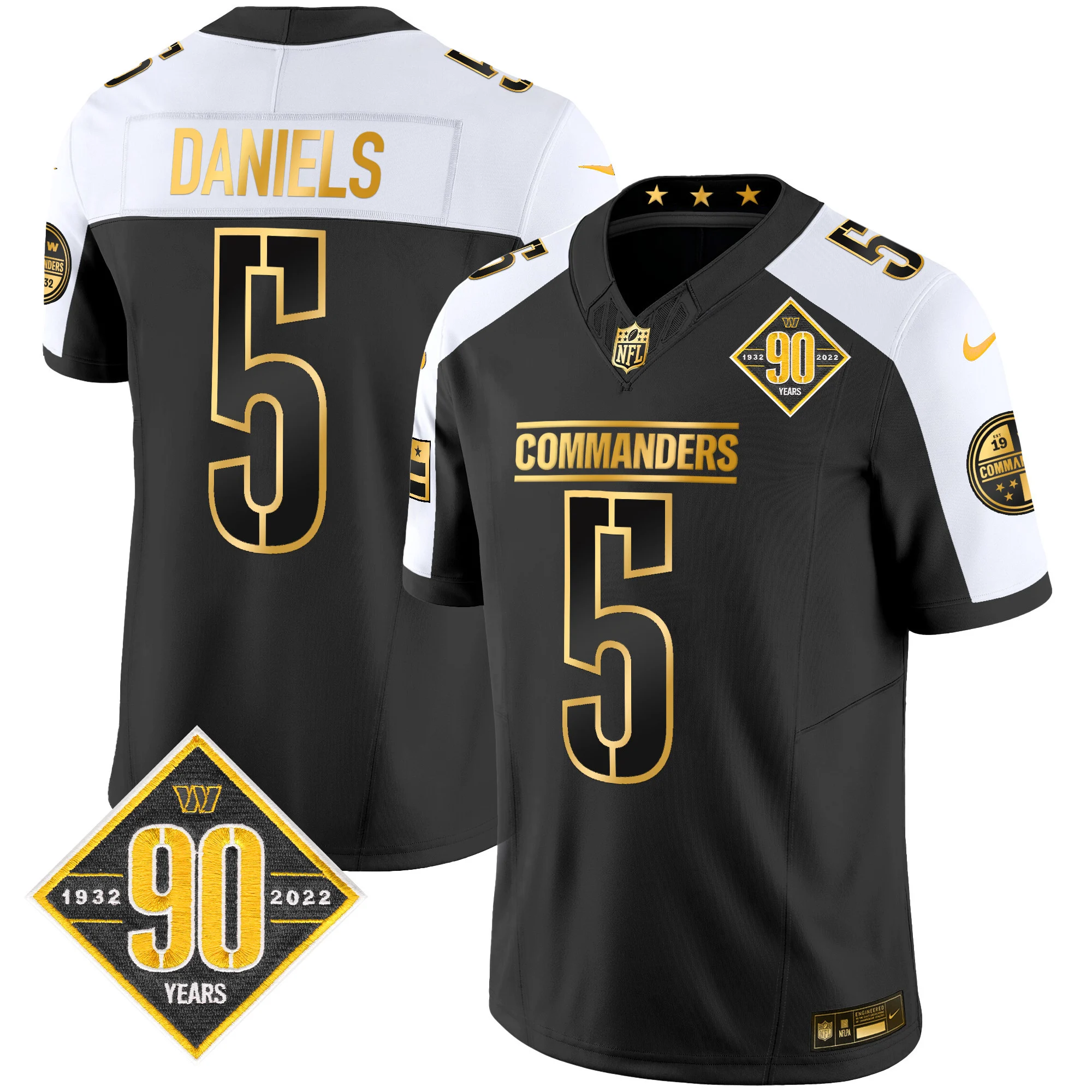 Mens Washington Commanders 90Th Anniversary Patch Gold Vapor Limited Jersey Jayden Daniels Jersey Alternate
