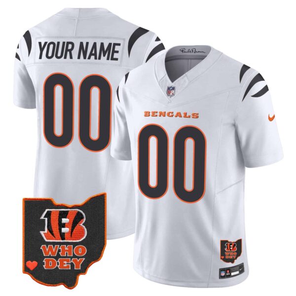 Bengals Ohio Patch Vapor Limited Custom Jersey V2 – All Stitched – Men – White